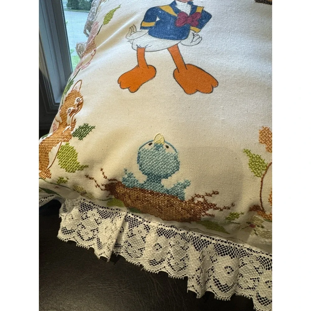 Vintage Donald‎ Duck Handmade Animal Stitches Pillow With Lace Trim 1988 15
